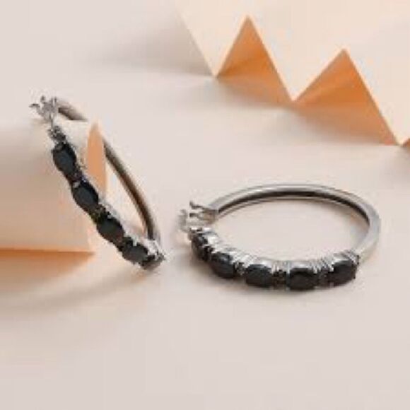 Midnight Sapphire and Multi-Tourmaline Hoop Earrings Stainless Steel 11.35 ctw - Picture 13 of 15